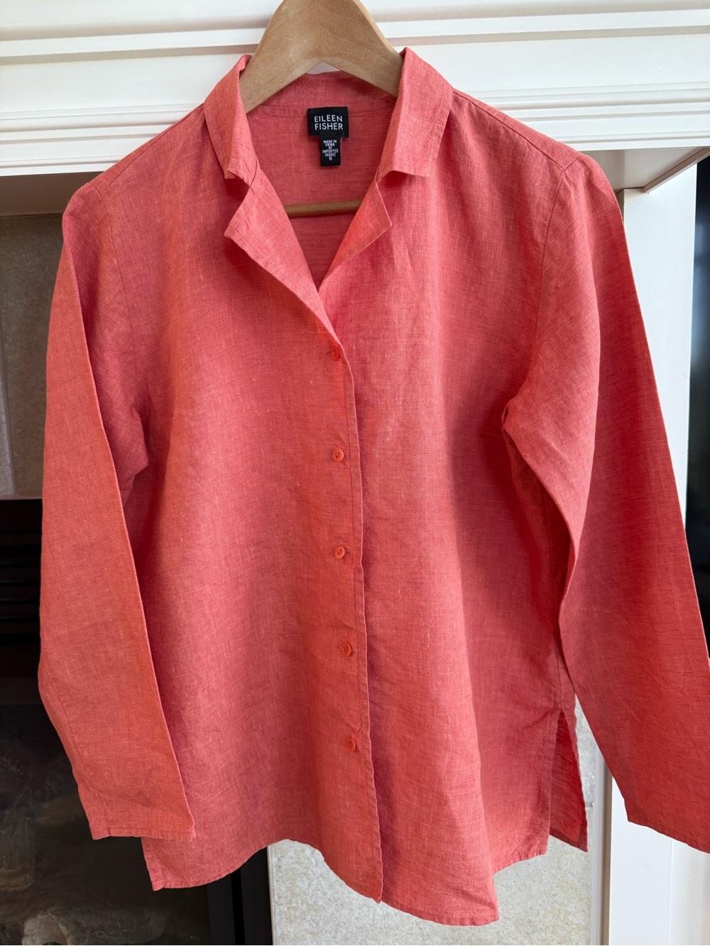 Eileen Fisher Coral Linen Button-Up Top and Skirt Set - Picture 3 of 11